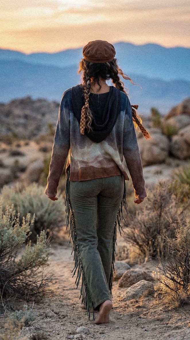 Small - Hooded Shirt - Long Sleeve - 100% Deadstock Cotton Gauzy Fabric and Thermal Cotton - Hand dyed