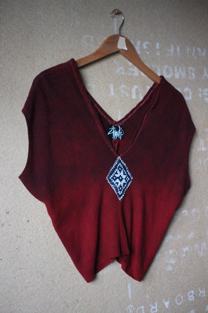Charcoal Embers Henka Top -Fits XS/S Integration - 70's Handwoven Hmong hill patch center