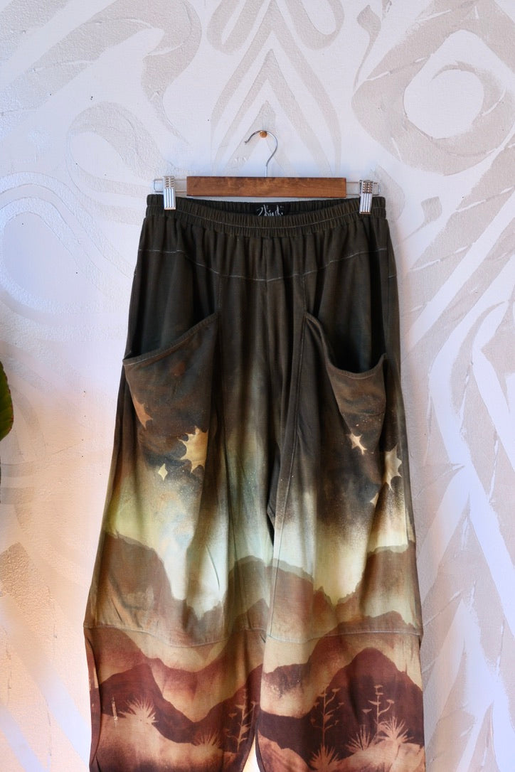 Fits S/M/L -  High Desert Landscape-  Parachute pants - made from 96 cotton 4 spnx