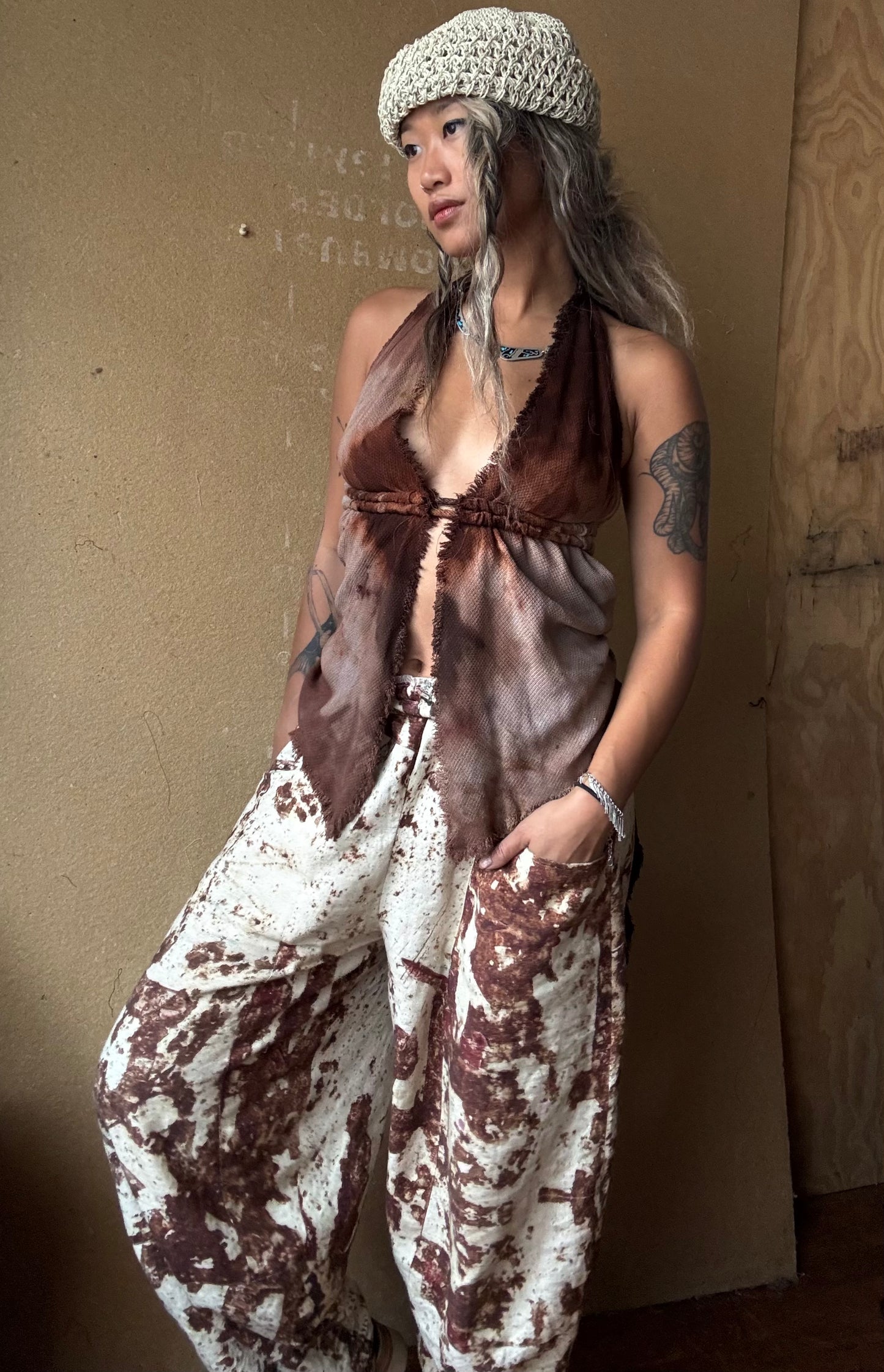Rusty Hindi Sign - Parachute Pants -RTS- OXIDATION OF THE WORLD Collection - 100% Organic Rain fed Kala Cotton - Hand loomed