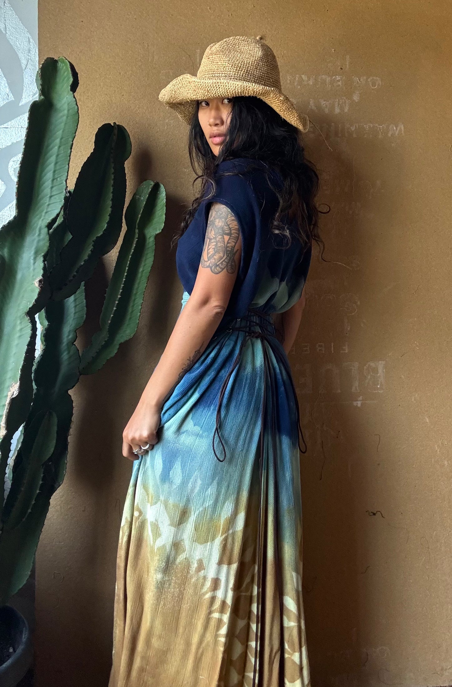 Petite (Fits XS/S/M) Tall Maxi Dress (can Hem If requested) And rise neckline too if needed - Grand Risings  -Tie Back - Transformable Maxi - 100% Fluid flowy novelty cotton - Limited version special fabric