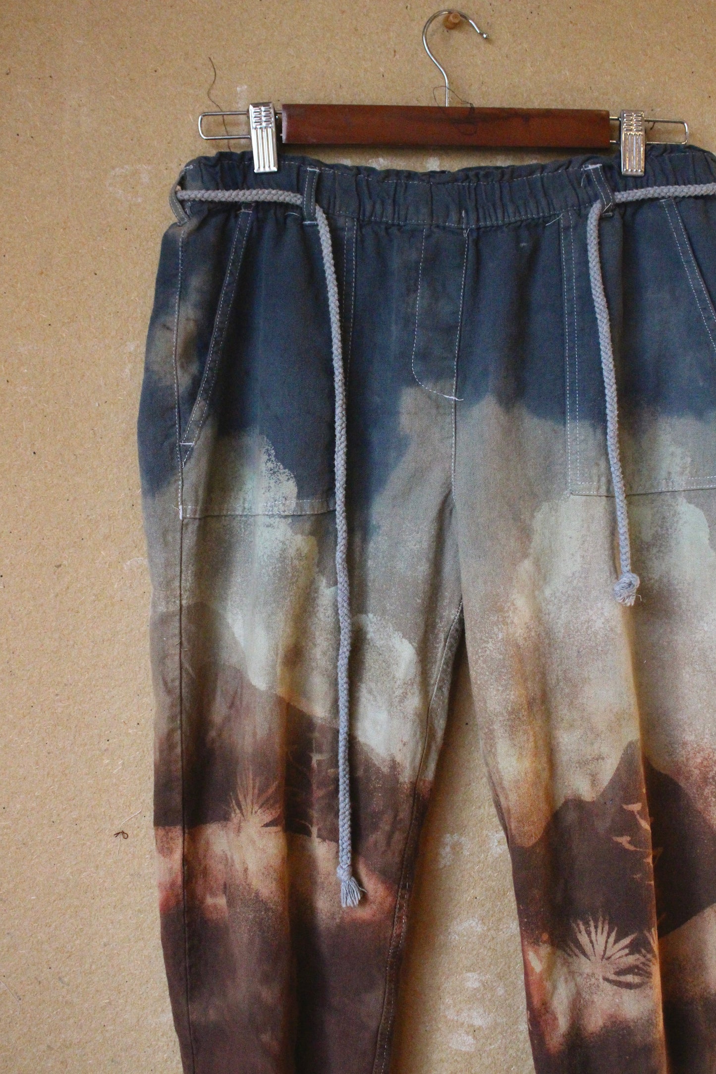 Small High Desert Landscape Pants - 100% Cotton - Upcycled - Rope tie waist