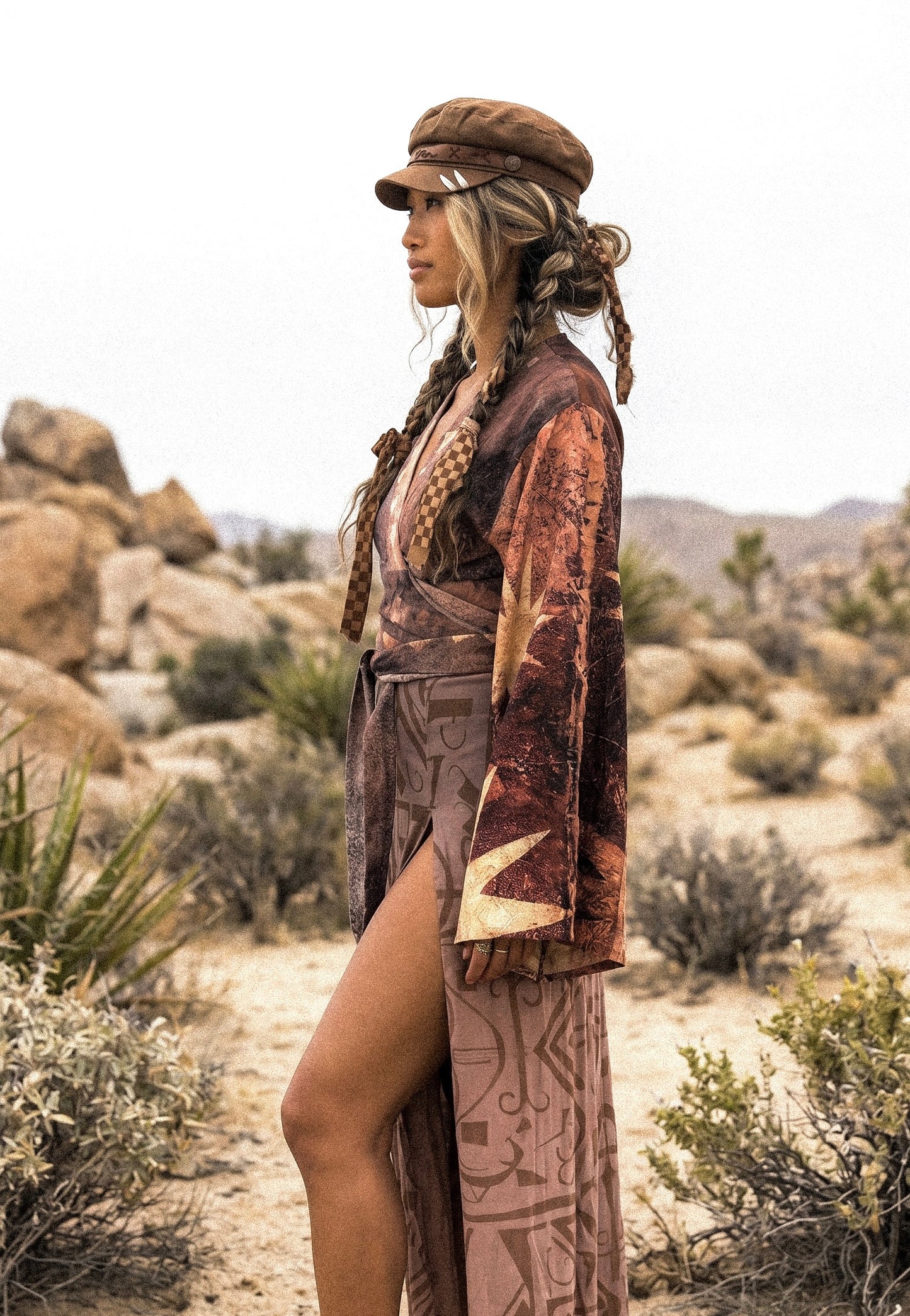 GOA Earth Celestial Kimono Wrap top - RTS - OXIDATION of the World Collection - 100% Organic Hand loomed Kala cotton -Digital Print/ Hand Painted Embellishments-bell sleeves