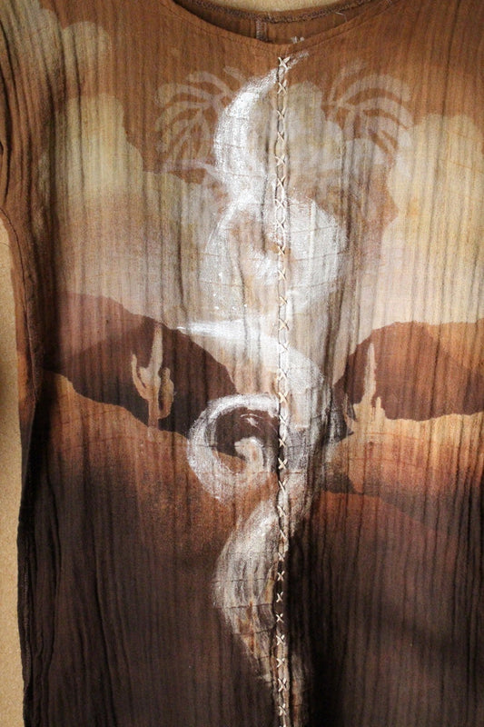 XS/ Small - Desert Winds Carry the Message - Tunic Top 100% Cotton Gauze - Side slits