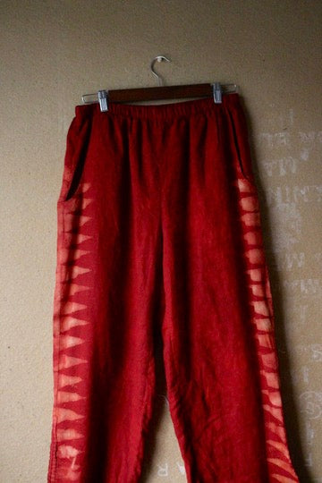 M/L - Red Mountains Pants -FLAX brand -100%  Linen - Upcycled - Drawstring cinch hem adjusters
