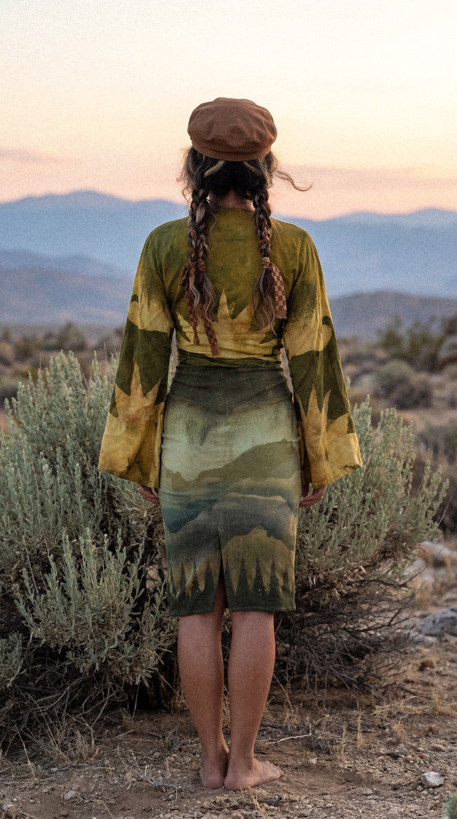 XS/S - Emerald Celestial Burst - Kimono Wrap Top- RTS- Made From Lotus Agricultural waste "Silk"