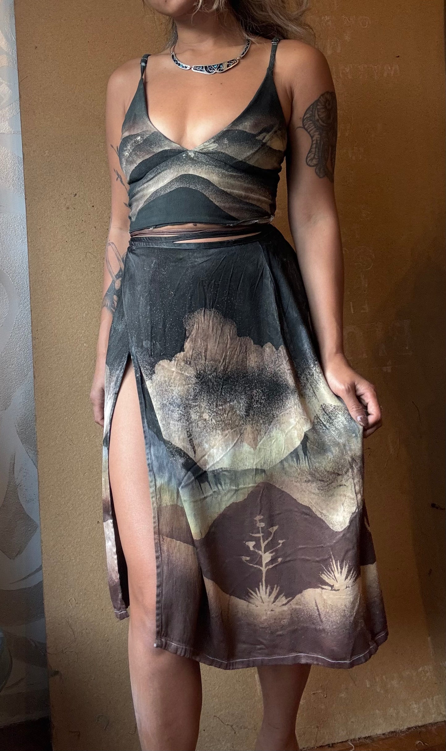 S/M Storms Coming Tapestry Wrap Skirt - Made from Orange peel cellulose waste "Silk" - Luxurious fabric - OOAK