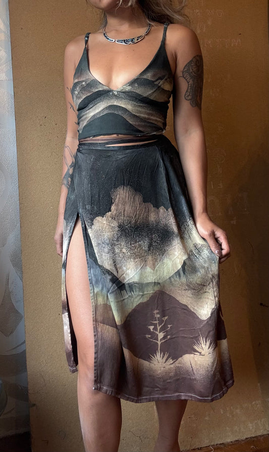S/M Storms Coming Tapestry Wrap Skirt - Made from Orange peel cellulose waste "Silk" - Luxurious fabric - OOAK