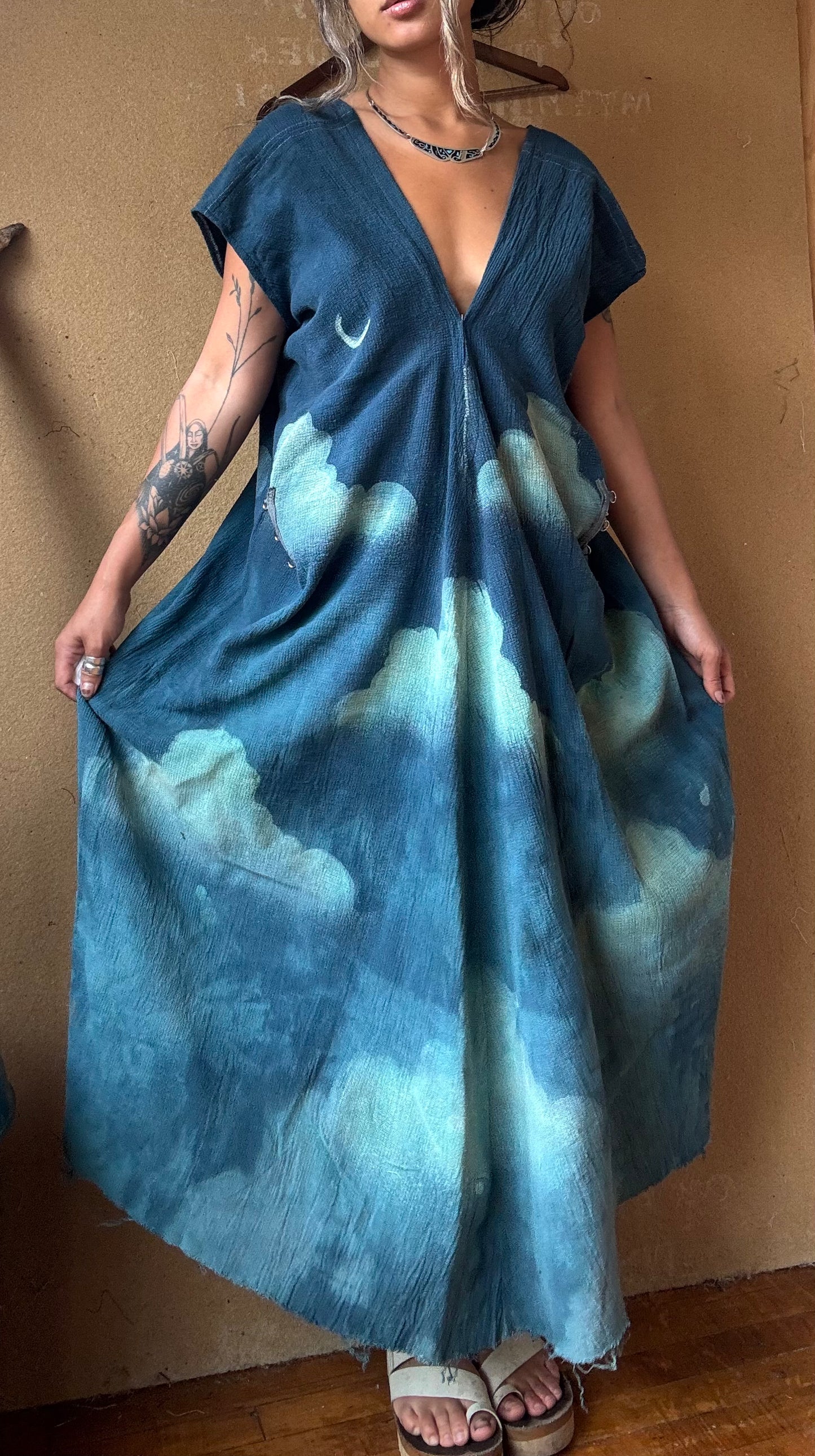 Blue Skies Henka Dress - Regular Free Size (Fits S-M-L)- Textured - Made from 100% Deadstock cotton - heavy weight gauzy like material