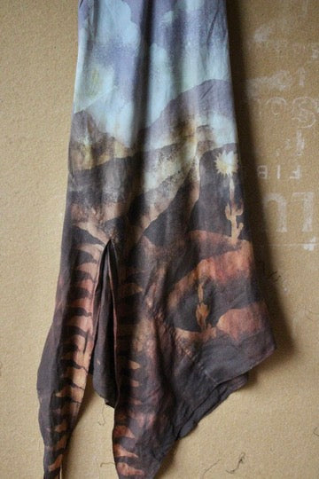 Fits XS-Small - Unique Hem Slit Linen Dress - 100% Linen Dress Upcycled