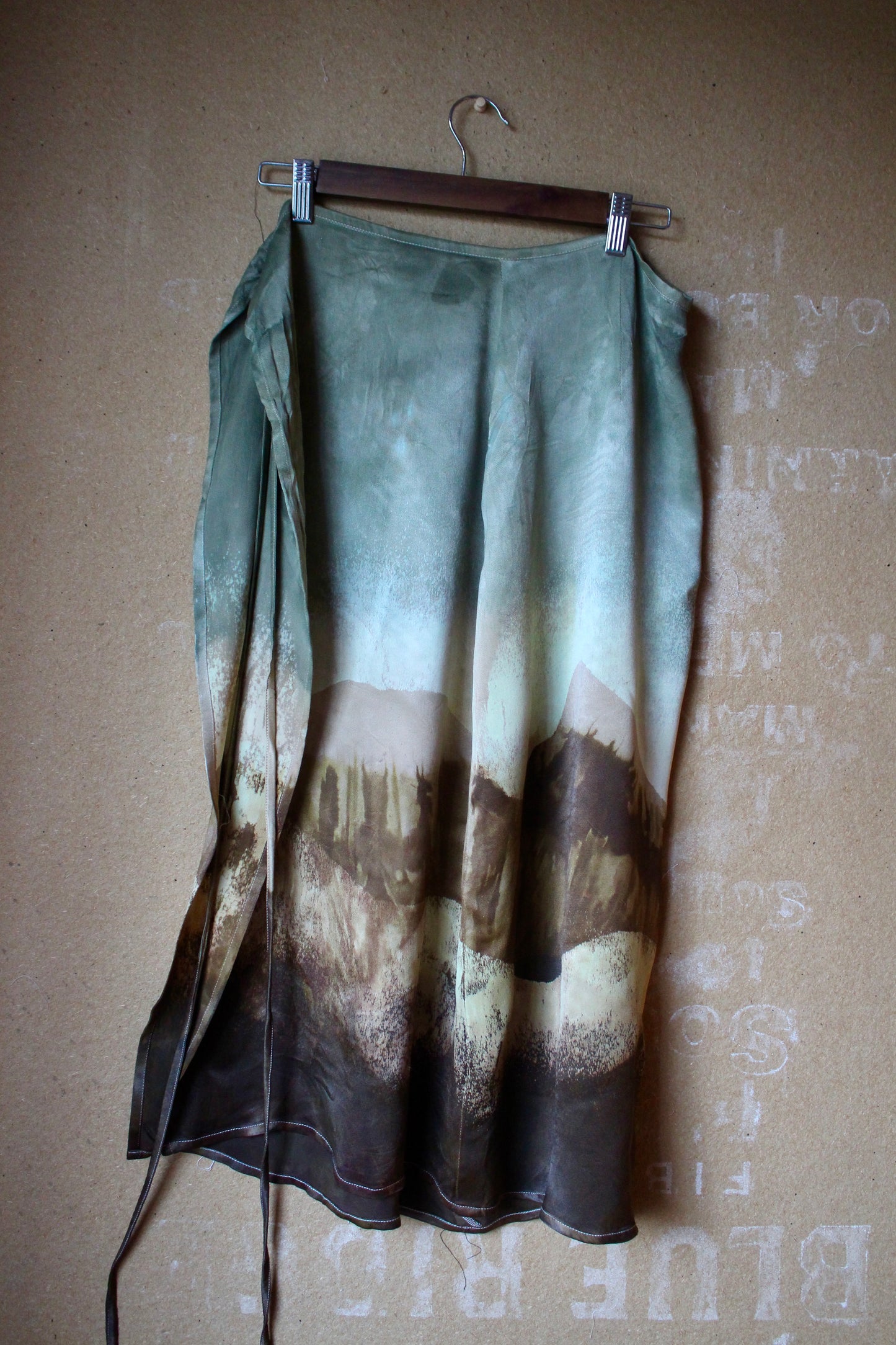 XS/S - RTS OOAK Landscape Tapestry Wrap Skirt - Made from Orange Peel Waste "Silk" Midi Skirt