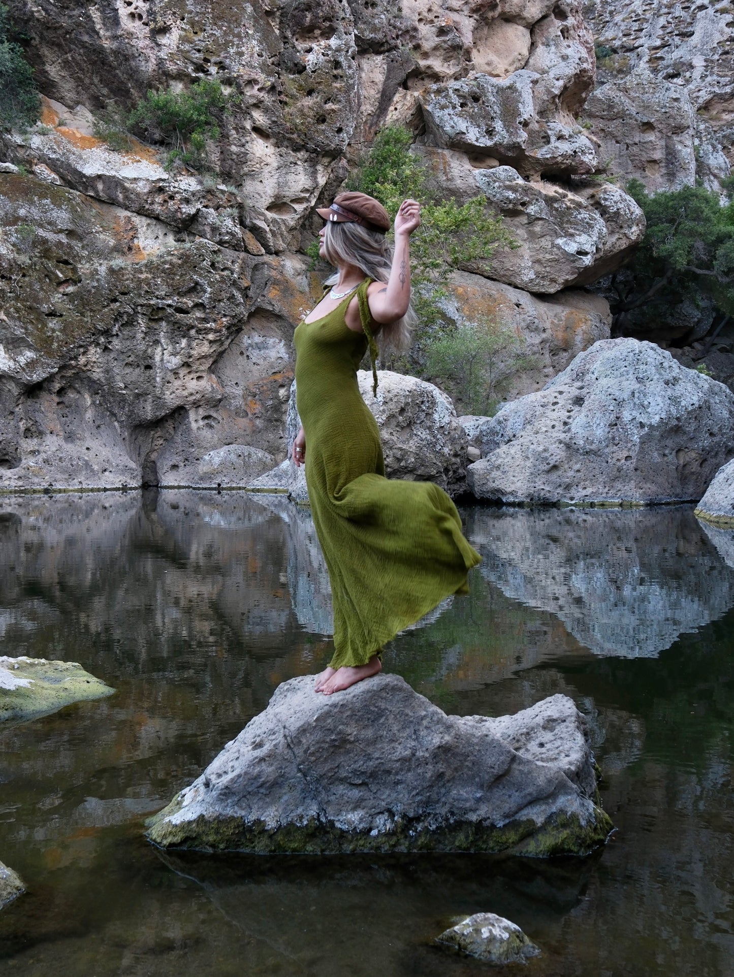 I MOSS YOU Maxi Dress - 100% Cotton - Cut on the Bias- deadstock fabric - textured Gauzey like fabric - Adjustable Long straps -Breathable