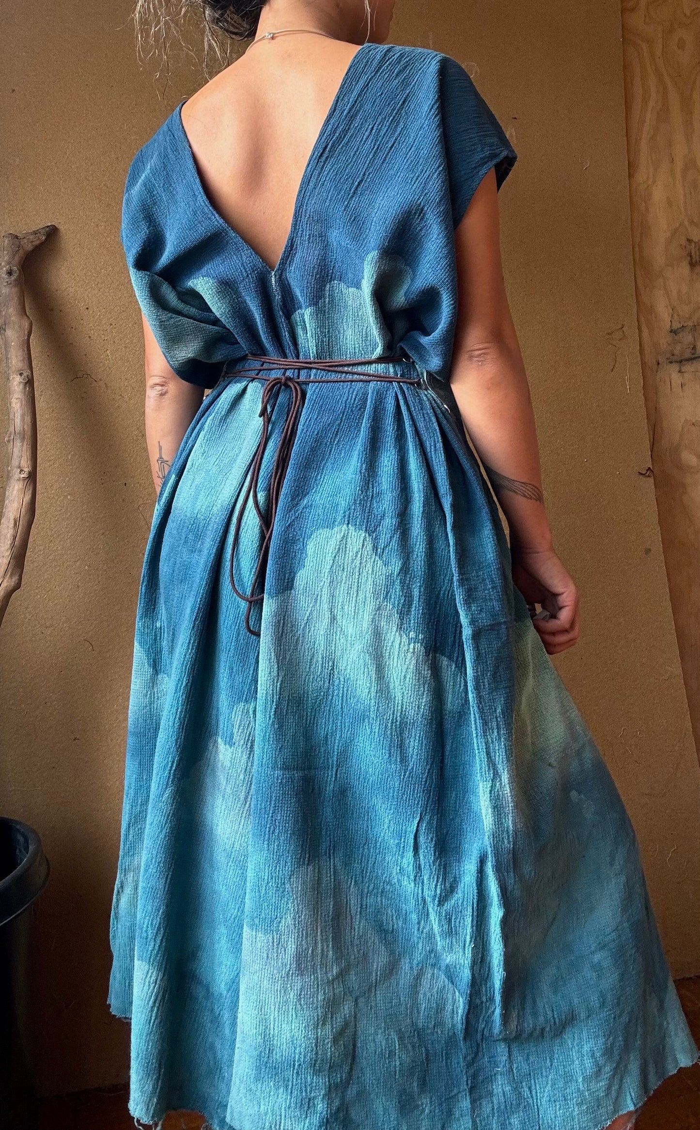 Blue Skies Henka Dress - Regular Free Size (Fits S-M-L)- Textured - Made from 100% Deadstock cotton - heavy weight gauzy like material