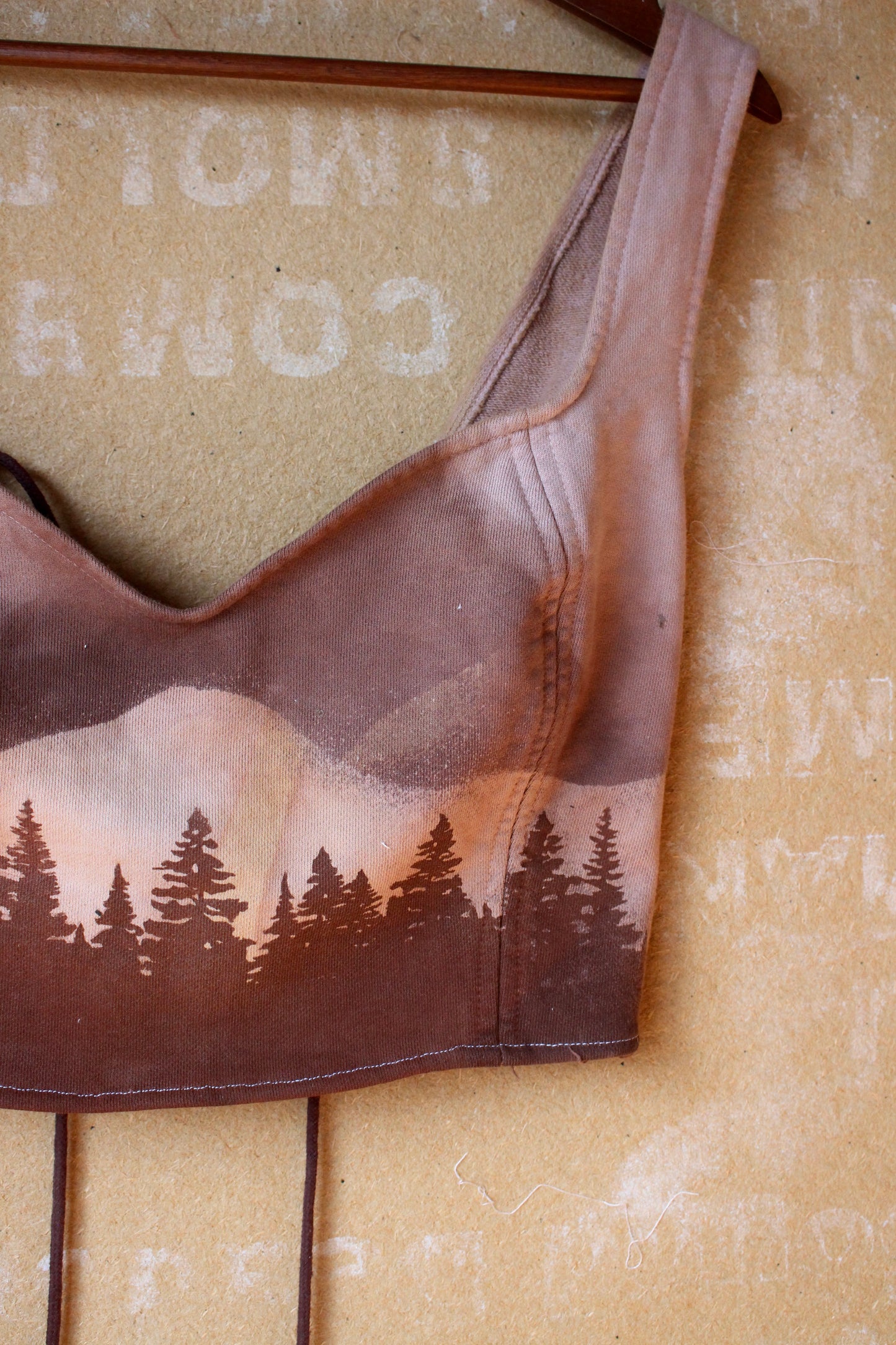 Large - Mauve Forest moon Landscape Corset Bustier Top- Screen printed - and stenciled - Made from 100% Cotton french terry thick sturdy heacy weight