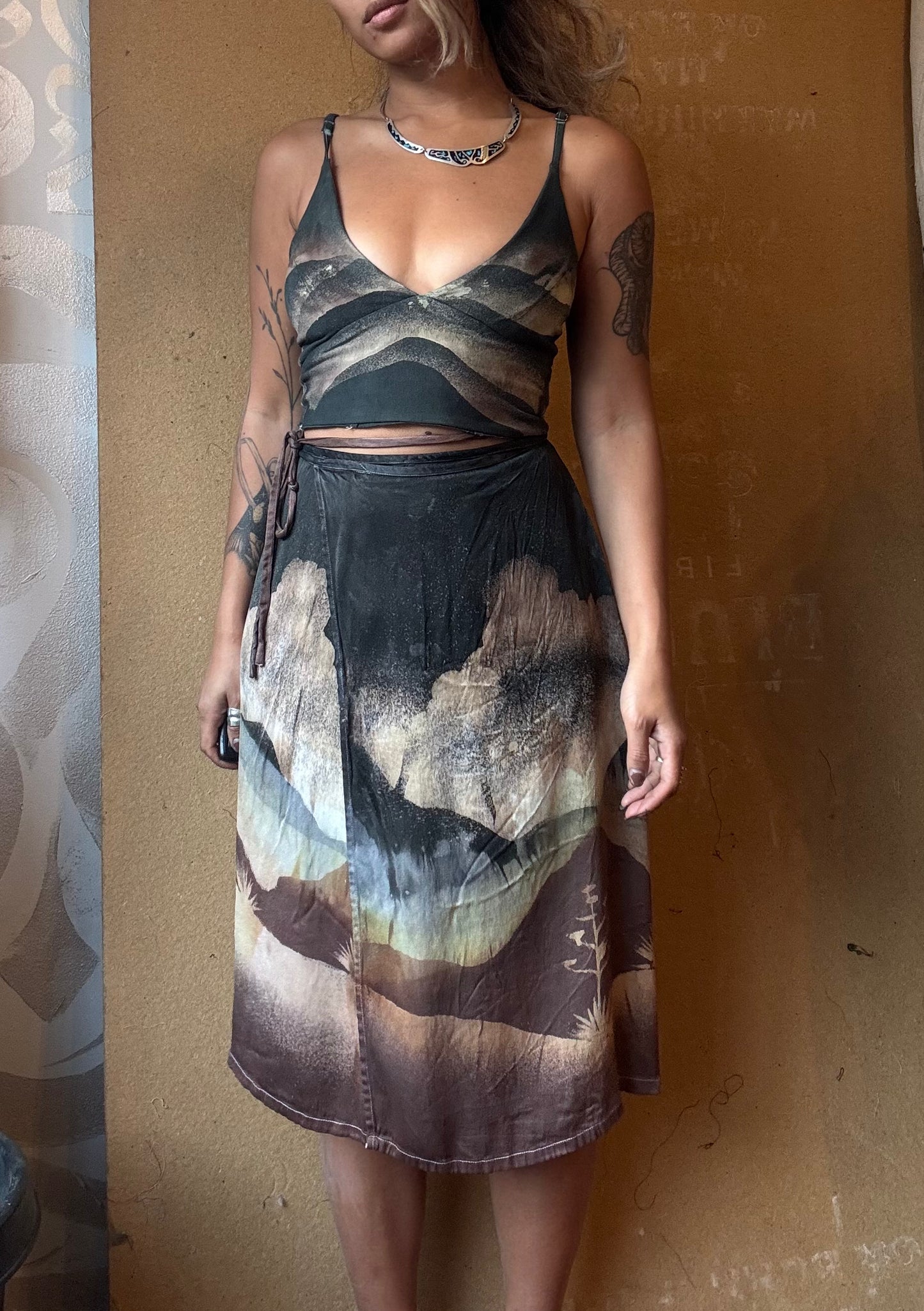 S/M Storms Coming Tapestry Wrap Skirt - Made from Orange peel cellulose waste "Silk" - Luxurious fabric - OOAK