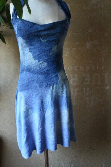 Small - New Blue SKies Dress - MINI Dress - Recommend for 5.4ft and under - Deadstock Fabric - 100% knitted Cotton
