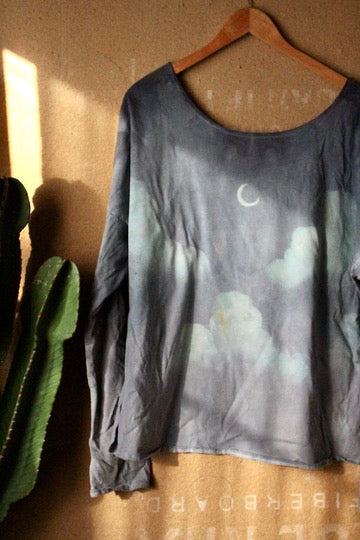 Medium- Cloudy day - Slouchy Long Sleeeve top  - 100% Organic Cotton - Deadstock