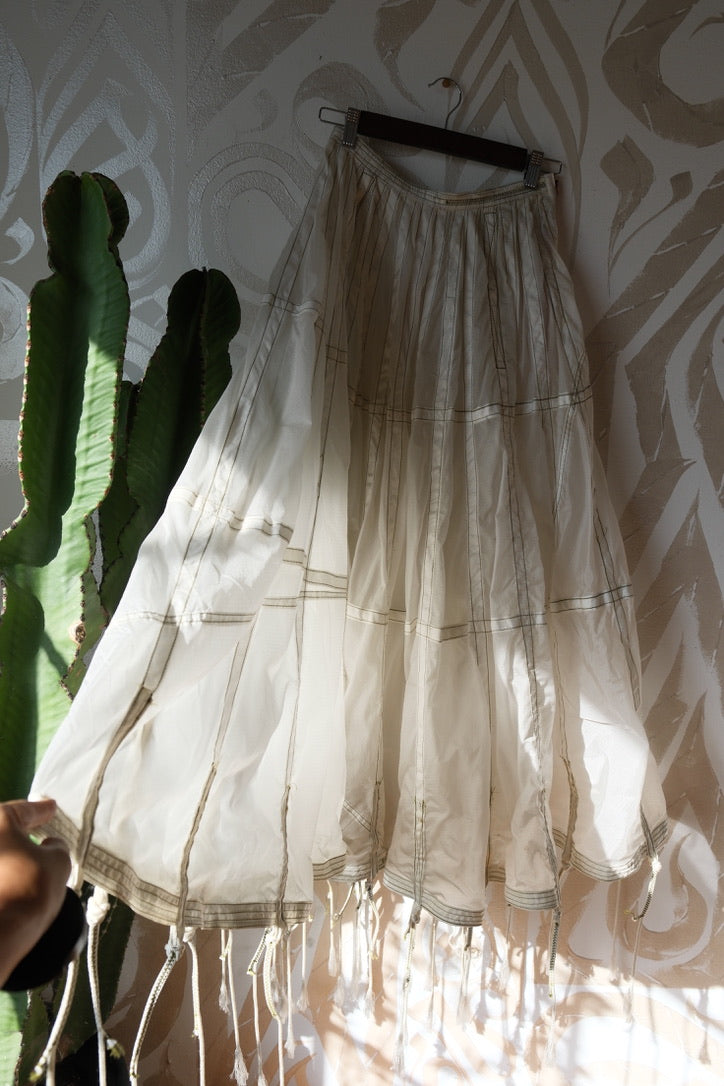 RARE White Vintage Army Parachute Maxi Skirt -Small - OOAK -RARE - Zipper
