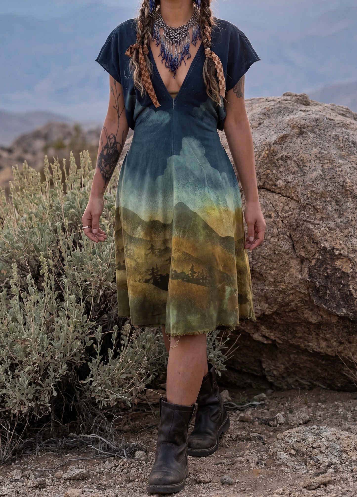 Regular Size - (small/medium/Large ) Mountain Hike -Midi Henka Dress - 100% Kala Cotton  - transformable