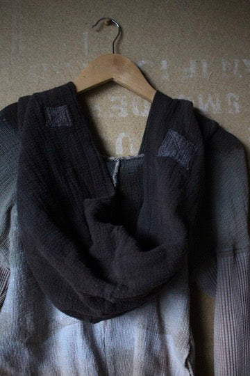 XS- ITs a Moody Day Hoodie Longsleeve top -OOAK - Cotton Thermal sleeves- - Oversized Hood- 100% open weave Cotton - Deadstock fabric lightweight and warm