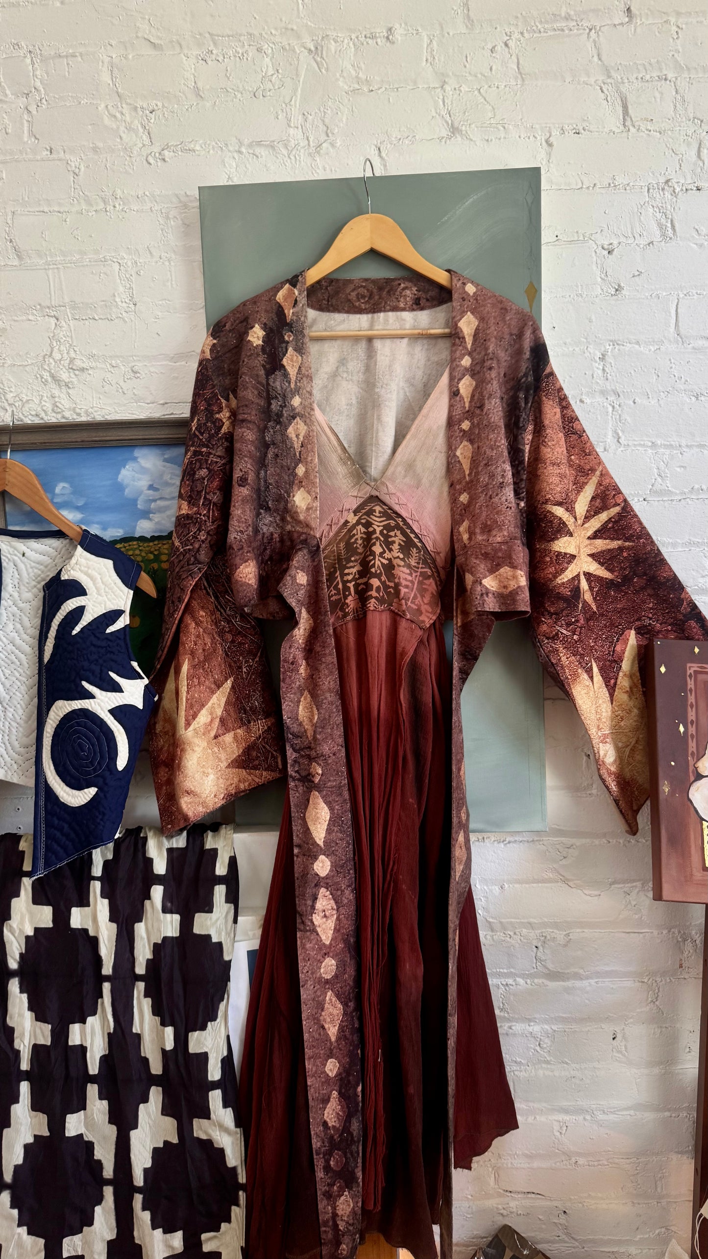 GOA Earth Celestial Kimono Wrap top - RTS - OXIDATION of the World Collection - 100% Organic Hand loomed Kala cotton -Digital Print/ Hand Painted Embellishments-bell sleeves