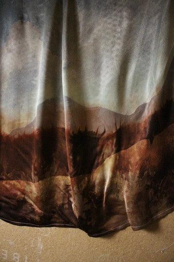 M/L- Autumn Fermenting - Landscape Tapestry Wrap Skirt- Made from Orange agricultural waste fabric "silk"