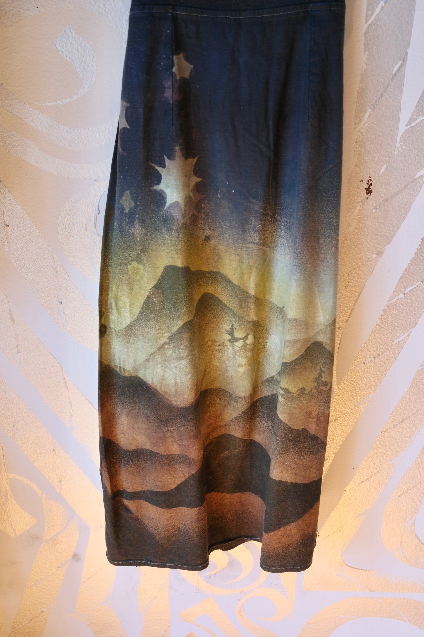 Small -  In the Mountains- Dress - Tie Back & Zipper - 50% Linen  48% Rayon  2% Spndx - Adjustable Straps-Upcycled Regenerazhinh -OOAK