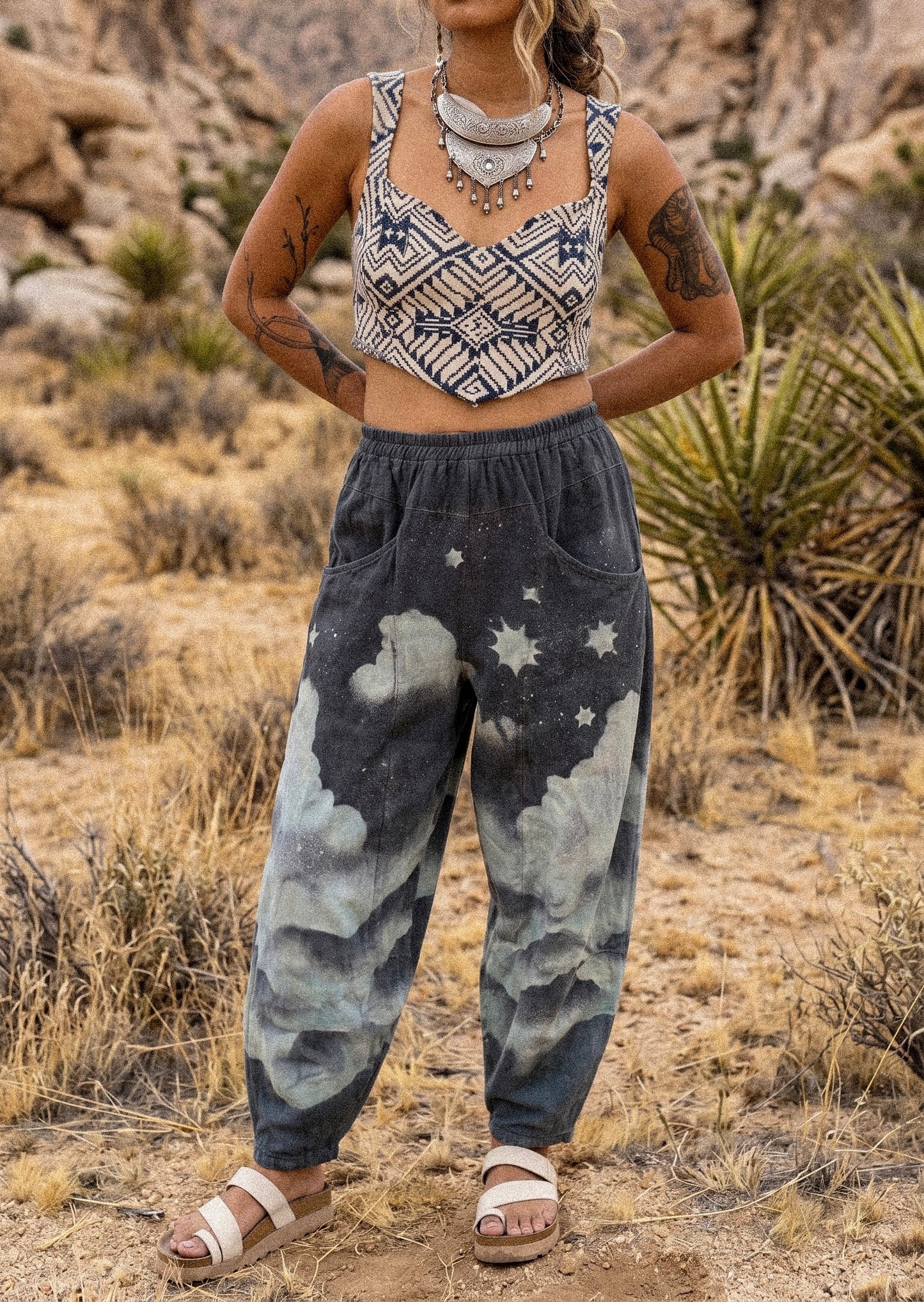 S/M -Monday Blues Mountain Hike Parachute Pants 100% Organic Hand loomed Kala Cotton