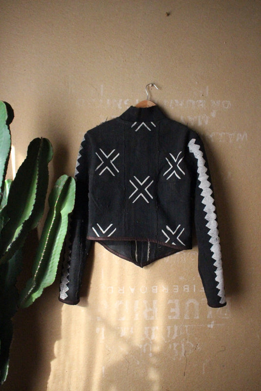 Small - Black - Mud CLoth Jacket -Plant Dyed Black - African Mudcloth-  OOAK - Inside Chest Pocket