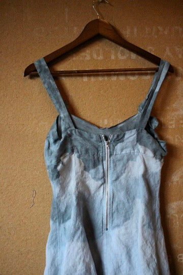 Medium - Blue Skies Mini Dress- 100% Linen - Regenerazhinh upcycled Collection OOAK