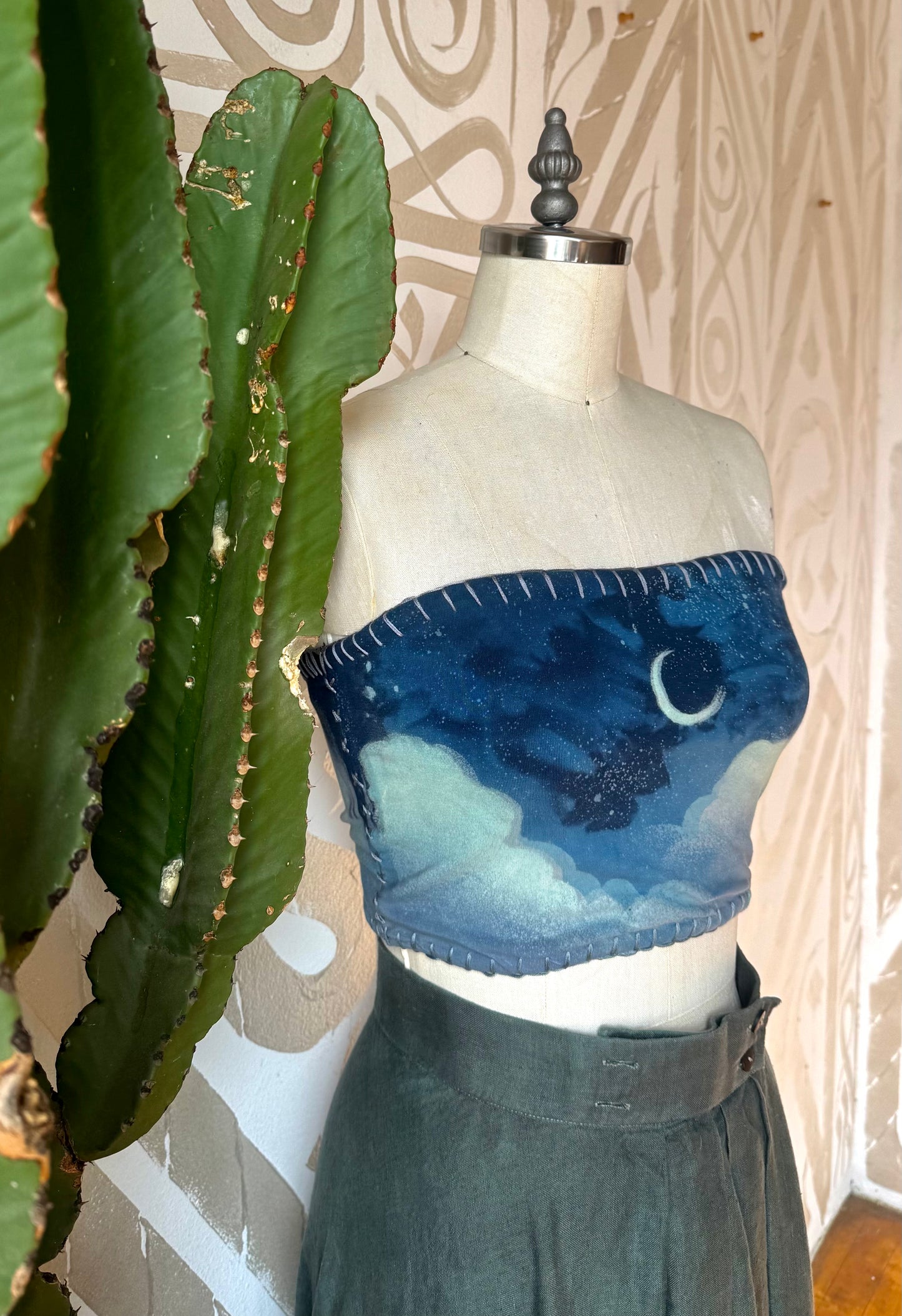 Medium- Blue Skies Tube Top - Hand Embroidered Details - 91% organic cotton and 9% elastane
