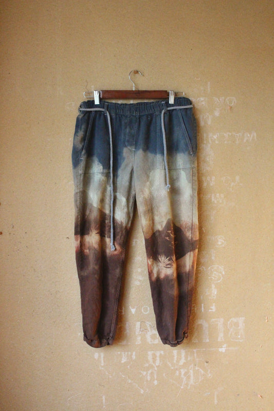 Small High Desert Landscape Pants - 100% Cotton - Upcycled - Rope tie waist