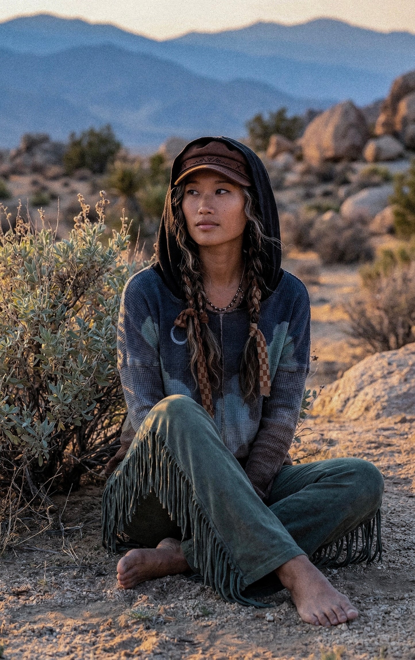 Small - Hooded Shirt - Long Sleeve - 100% Deadstock Cotton Gauzy Fabric and Thermal Cotton - Hand dyed