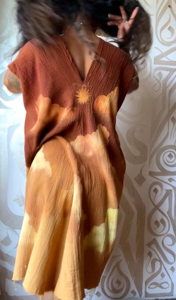 Petite(Fits XS/S/M) - RISE N SHINE Sun Dress- Mini Henka Dress- deadstock fabric - 100% open weave cotton - tie back transformable cinch waist