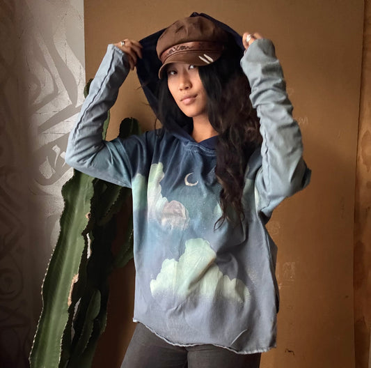 Medium- Slouchy Long sleeve Hoodie - Great for Travel- Oversized Hoodie - 100% oRganic cotton - Super Soft - Fear Of Gods Deadstock Fabric