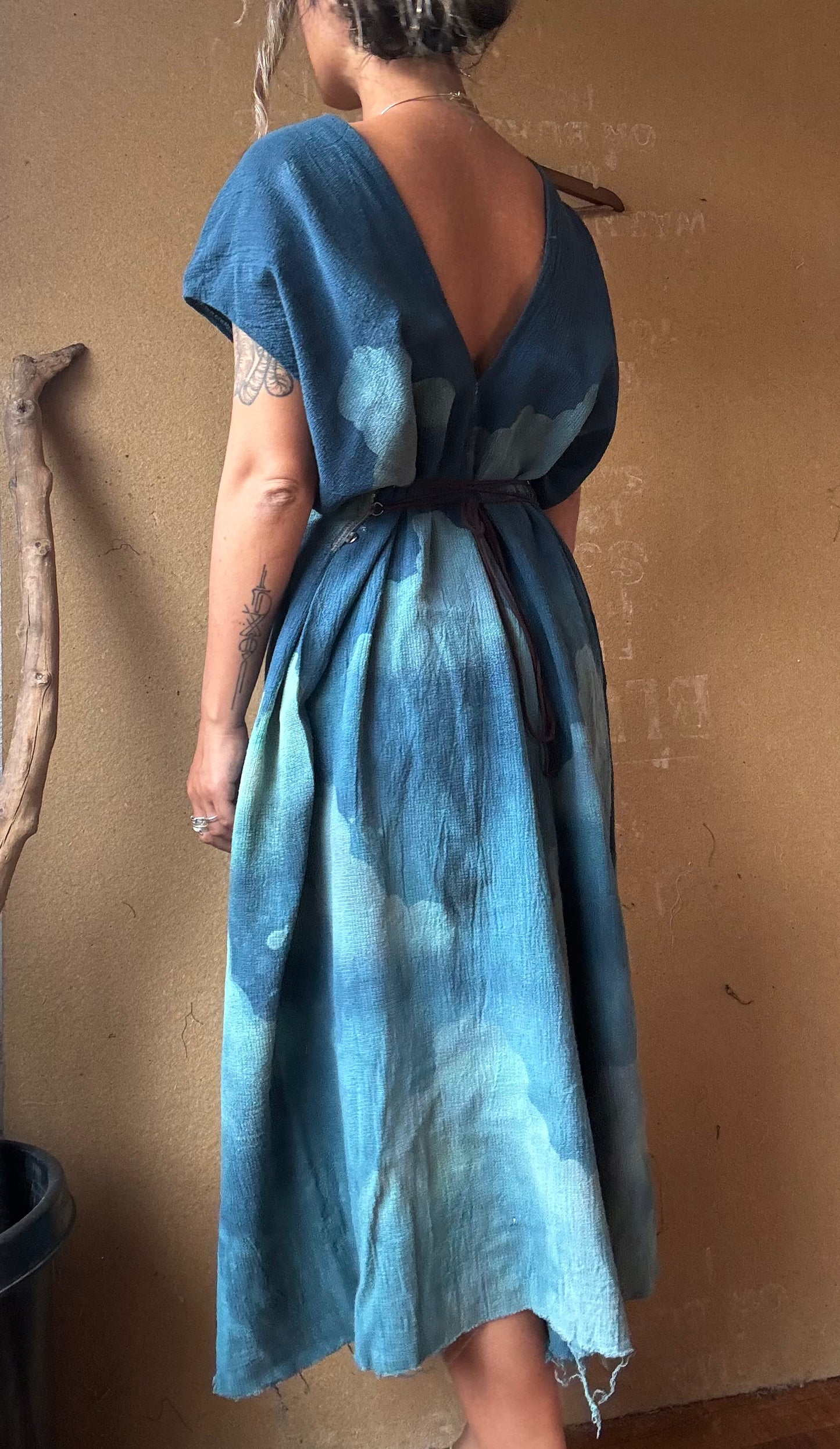 Blue Skies Henka Dress - Regular Free Size (Fits S-M-L)- Textured - Made from 100% Deadstock cotton - heavy weight gauzy like material