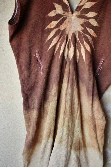 New! RTS (ready to ship) Solar Sun Dress Henka Dress -Fits S/M/L/XL -Midi - Tie back Rope- 100% open weave cotton -deadstock fabric