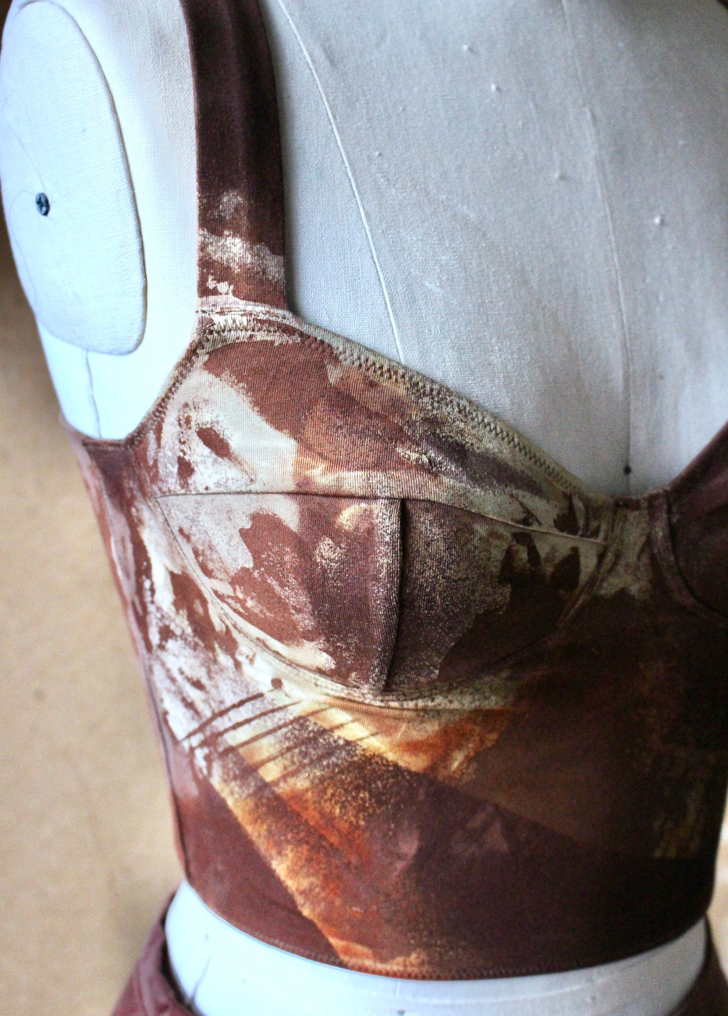 Small- OXIDATE- Rusty- Cotton Corset Bustier Pull over Tank Top- 90% Organic Cotton, 10% Elastane - 4 way stretch- OOAK