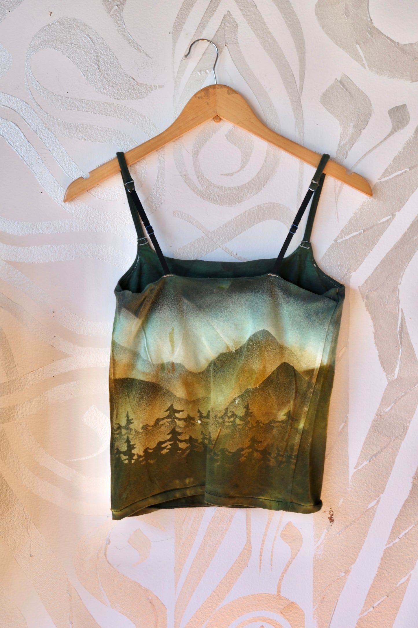 Large- Moon Rise Pine Forest Hike-  Cami Tank Top - 91% organic cotton and 9% elastane