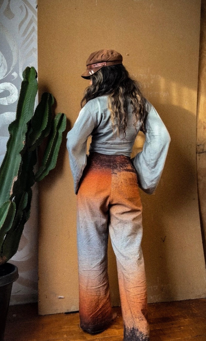 1 SMALL -Ready to Ship-New Printed Origami Pants - OXIDATION of the World - 100% Organic Kala Cotton - handwoven- Rain fed Cotton