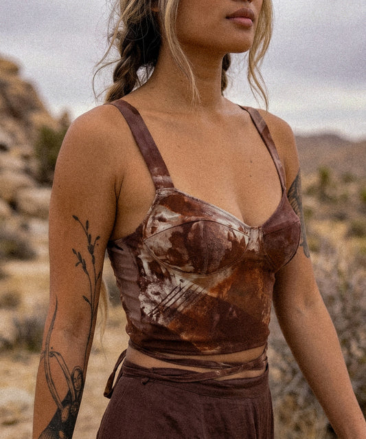Small- OXIDATE- Rusty- Cotton Corset Bustier Pull over Tank Top- 90% Organic Cotton, 10% Elastane - 4 way stretch