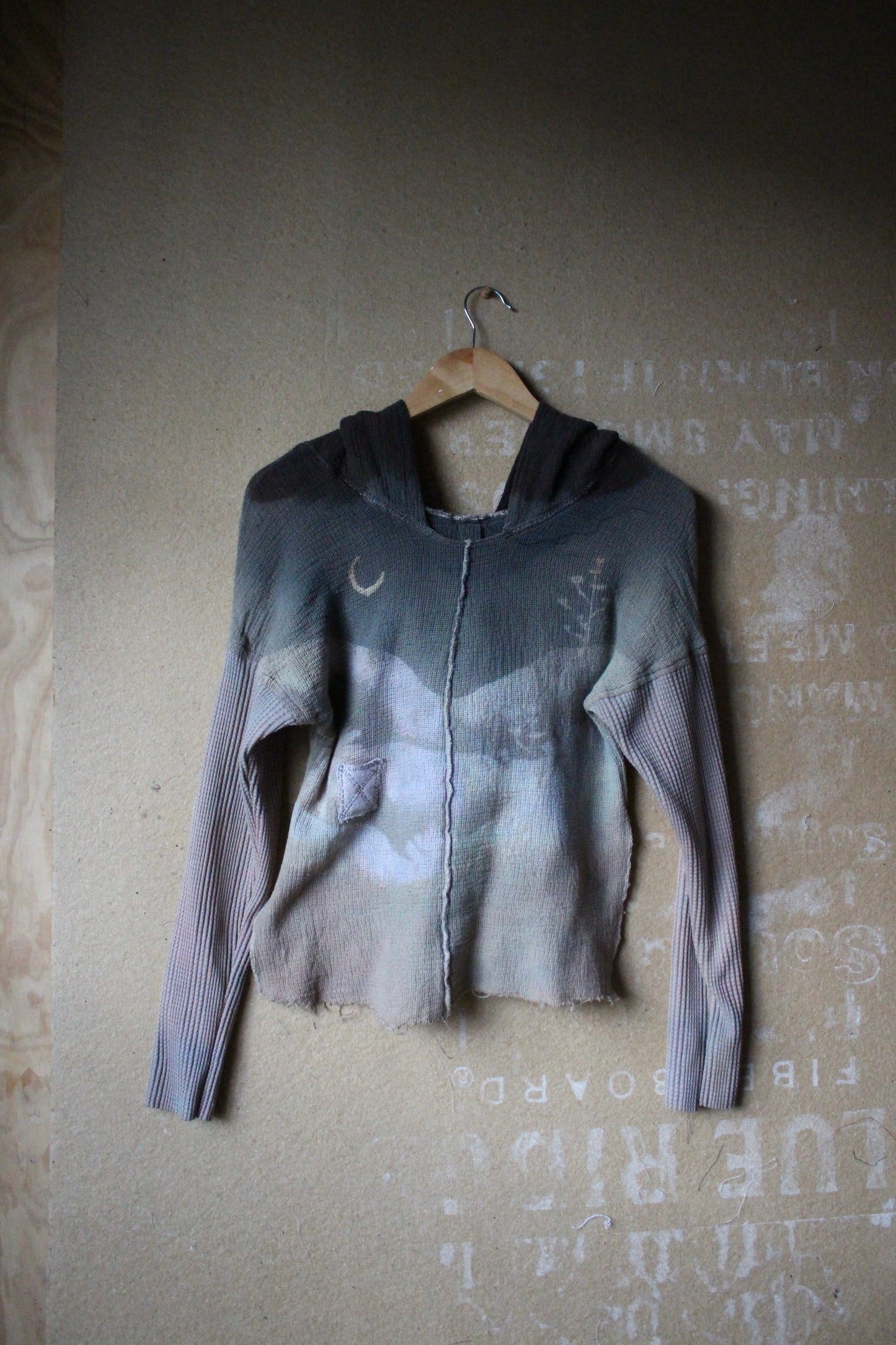 XS- ITs a Moody Day Hoodie Longsleeve top -OOAK - Cotton Thermal sleeves- - Oversized Hood- 100% open weave Cotton - Deadstock fabric lightweight and warm