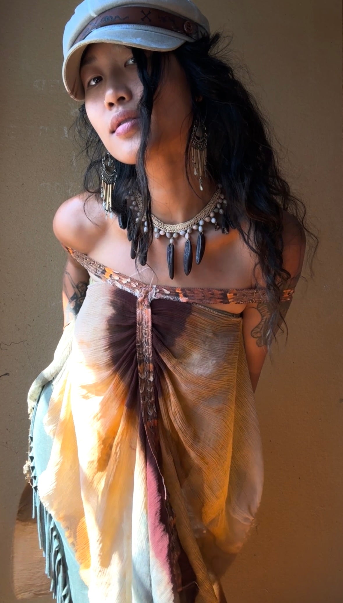 S/M- OOAK - Feather Drape Top - Reversible 100% Silk Chiffon ( deadstock)