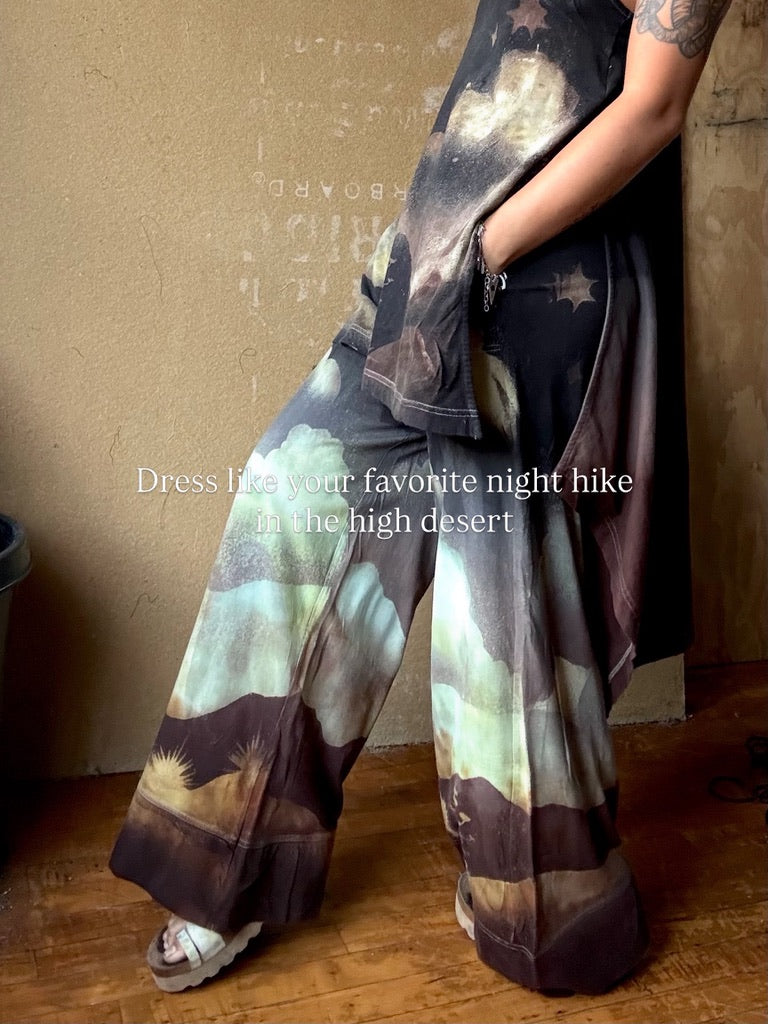 Full of Wonder SET (Fits - small and medium) Top and wide legged Pants - Adjustable Top straps - long tail fountain back - OOAK- One of one design- 100% Organic Cotton(has stretch to it and generous stretch waist pants ) soft