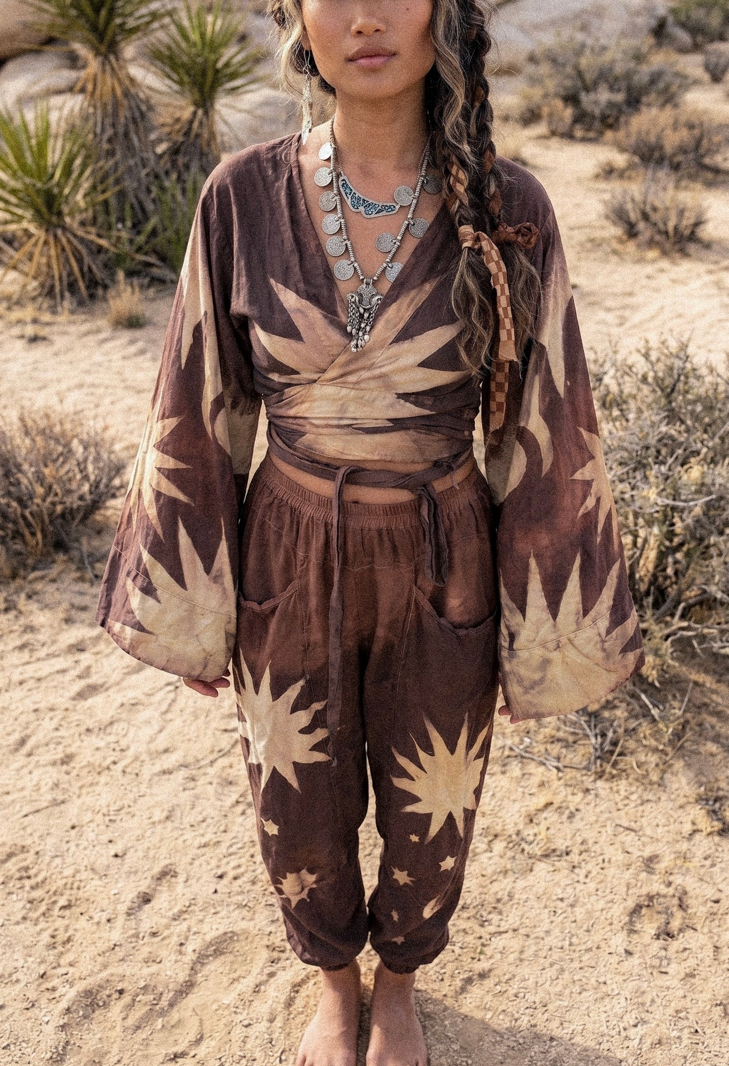 Small/Medium -Mauve Celestial Starburst  Parachutte Pants - Lotus Waste "Silk" - Milky/Soft - Soft Spandex stretch waist