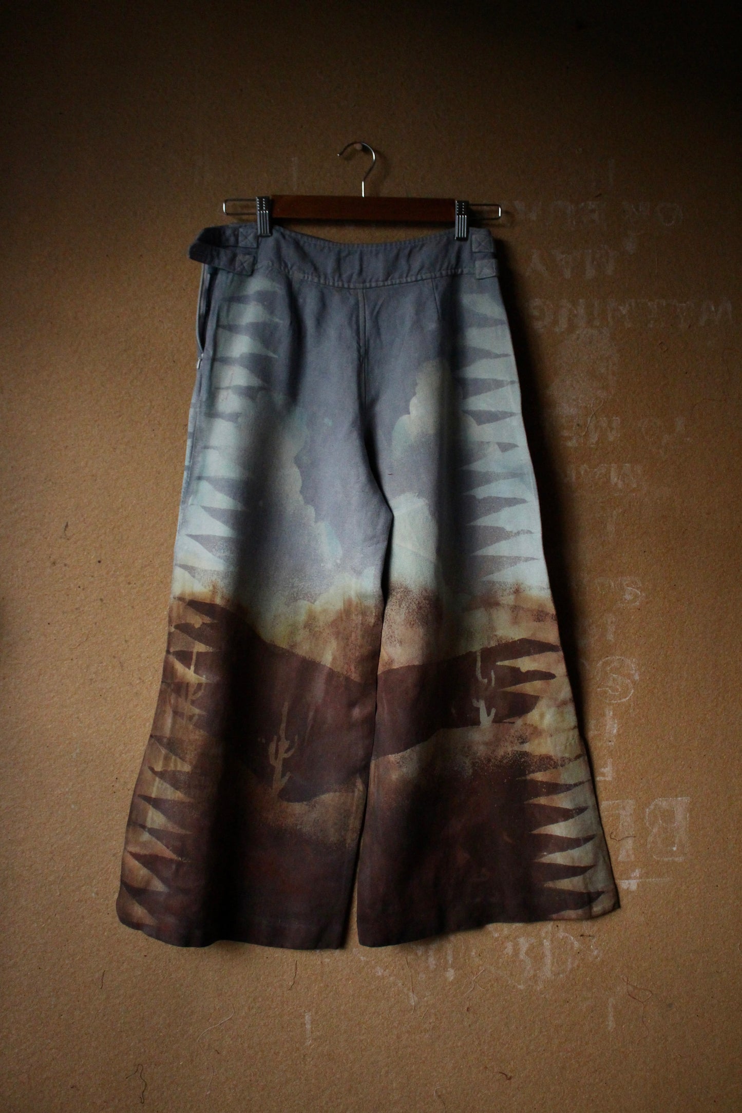 Small- OOAK High Desert Mountains- Wide Legged Pants - Short measurements below- Upcycled
