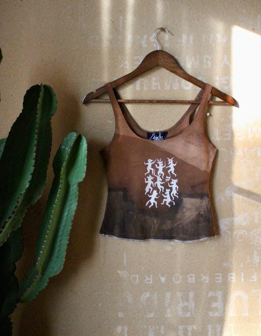 Small-  Celebration of Life over Canyons- OG Tank -Plant Dyed with Acorns - Painted with Iron and Bleach water-  Bamboo/Cotton/Spndx