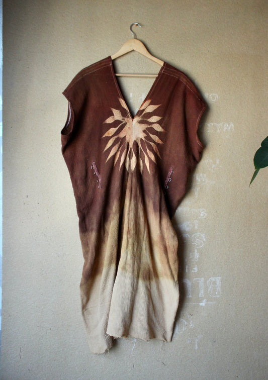 New! RTS (ready to ship) Solar Sun Dress Henka Dress -Fits S/M/L/XL -Midi - Tie back Rope- 100% open weave cotton -deadstock fabric