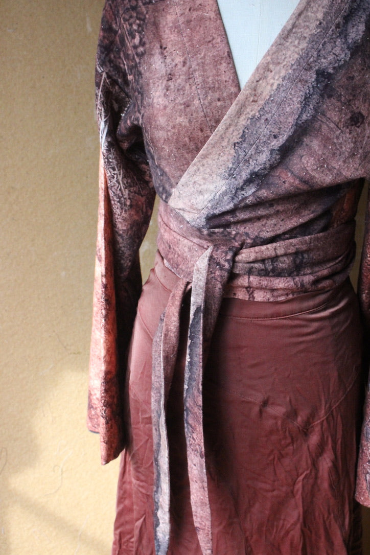 S/M - GOA Earth Kimono Wrap top - 100%Organic Kala Cotton - Hand Loomed Heritage cotton- Oxidation of the World Collection -
