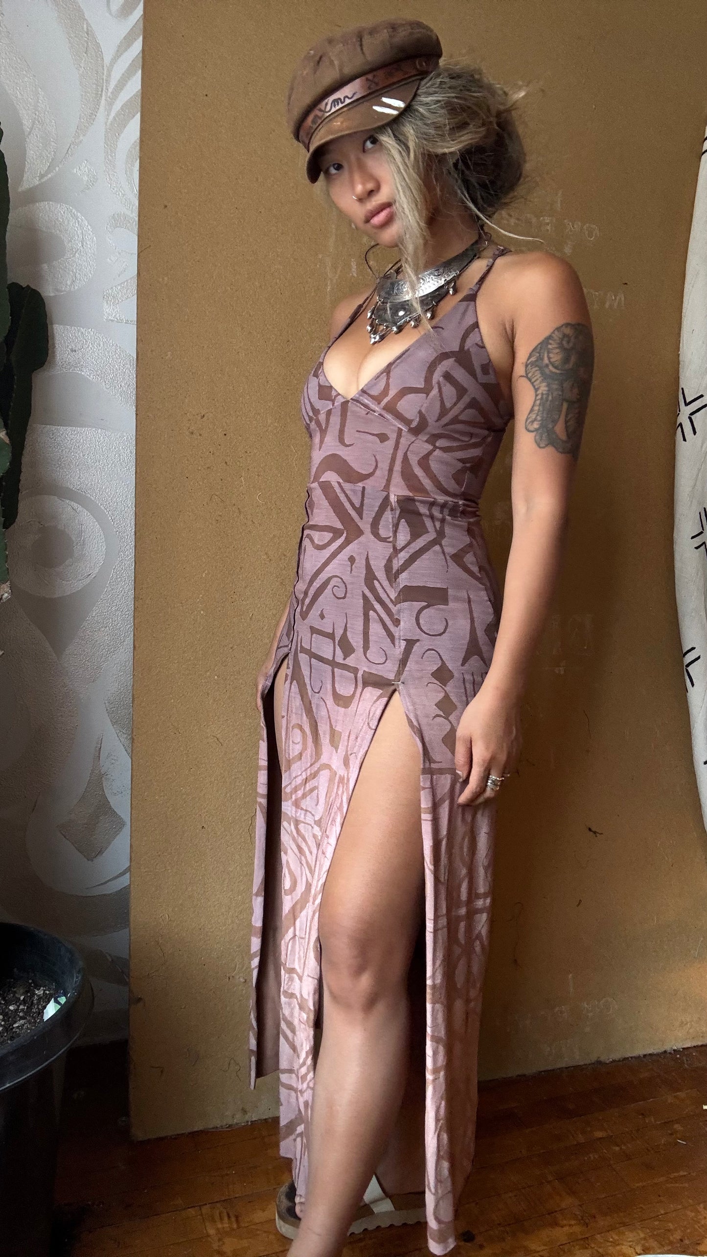 Small- Mauve Empress Slit Dress - Darkoski X Zhinh Colllaboration Dress (Runs Small)- Limited Series-  Bamboo/Cotton 4 %SPNDX